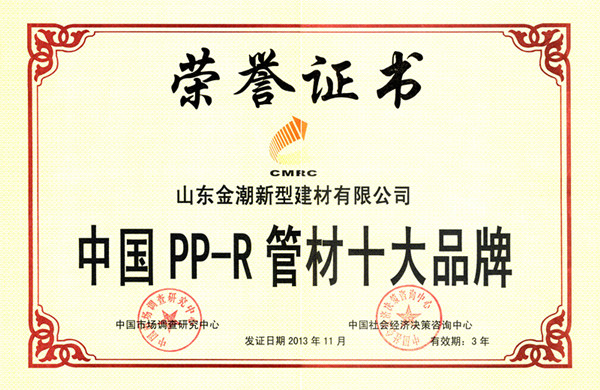 2013年获得“PP-R管材十大品牌”